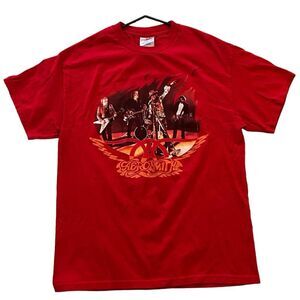 Aerosmith Wings T Shirt Red Front & Back Print Mens Large Steven Tyler Joe Perry